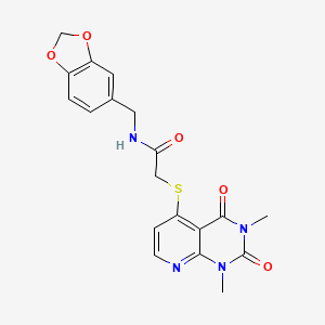 molecular formula C19H18N4O5S B2648906 N-[(2H-1,3-benzodioxol-5-yl)methyl]-2-({1,3-dimethyl-2,4-dioxo-1H,2H,3H,4H-pyrido[2,3-d]pyrimidin-5-yl}sulfanyl)acetamide CAS No. 899960-25-9