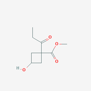 molecular formula C9H14O4 B2648972 Methyl 3-hydroxy-1-propanoylcyclobutane-1-carboxylate CAS No. 1505671-54-4