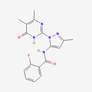 molecular formula C17H16FN5O2 B2648976 N-(1-(4,5-dimethyl-6-oxo-1,6-dihydropyrimidin-2-yl)-3-methyl-1H-pyrazol-5-yl)-2-fluorobenzamide CAS No. 1004680-17-4