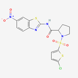 molecular formula C16H13ClN4O5S3 B2649070 1-((5-chlorothiophen-2-yl)sulfonyl)-N-(6-nitrobenzo[d]thiazol-2-yl)pyrrolidine-2-carboxamide CAS No. 1104225-64-0