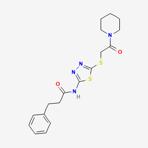 N-(5-((2-oxo-2-(piperidin-1-yl)ethyl)thio)-1,3,4-thiadiazol-2-yl)-3-phenylpropanamide