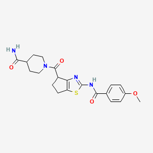 1-(2-(4-methoxybenzamido)-5,6-dihydro-4H-cyclopenta[d]thiazole-4-carbonyl)piperidine-4-carboxamide