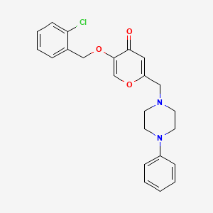 molecular formula C23H23ClN2O3 B2649173 5-[(2-Chlorophenyl)methoxy]-2-[(4-phenylpiperazin-1-yl)methyl]pyran-4-one CAS No. 898440-11-4