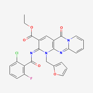 molecular formula C26H18ClFN4O5 B2649174 ethyl 6-(2-chloro-6-fluorobenzoyl)imino-7-(furan-2-ylmethyl)-2-oxo-1,7,9-triazatricyclo[8.4.0.03,8]tetradeca-3(8),4,9,11,13-pentaene-5-carboxylate CAS No. 534580-34-2