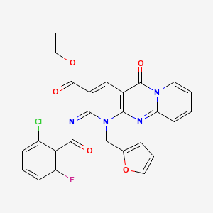 molecular formula C26H18ClFN4O5 B2649174 (Z)-ethyl 2-((2-chloro-6-fluorobenzoyl)imino)-1-(furan-2-ylmethyl)-5-oxo-2,5-dihydro-1H-dipyrido[1,2-a:2',3'-d]pyrimidine-3-carboxylate CAS No. 534580-34-2