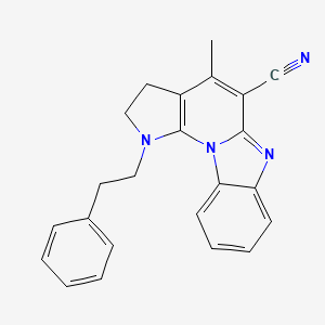 molecular formula C23H20N4 B2649185 4-methyl-1-(2-phenylethyl)-2,3-dihydro-1H-pyrrolo[3',2':5,6]pyrido[1,2-a]benzimidazole-5-carbonitrile CAS No. 166671-45-0