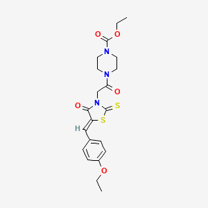 molecular formula C21H25N3O5S2 B2649187 (Z)-ethyl 4-(2-(5-(4-ethoxybenzylidene)-4-oxo-2-thioxothiazolidin-3-yl)acetyl)piperazine-1-carboxylate CAS No. 463319-54-2
