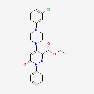 molecular formula C23H23ClN4O3 B2649216 Ethyl 4-(4-(3-chlorophenyl)piperazin-1-yl)-6-oxo-1-phenyl-1,6-dihydropyridazine-3-carboxylate CAS No. 922090-54-8