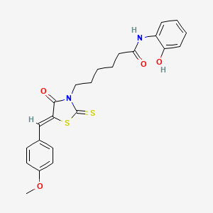 molecular formula C23H24N2O4S2 B2649268 N-(2-hydroxyphenyl)-6-[(5Z)-5-[(4-methoxyphenyl)methylidene]-4-oxo-2-sulfanylidene-1,3-thiazolidin-3-yl]hexanamide CAS No. 303792-94-1