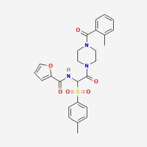 molecular formula C26H27N3O6S B2649278 N-(2-(4-(2-methylbenzoyl)piperazin-1-yl)-2-oxo-1-tosylethyl)furan-2-carboxamide CAS No. 1043008-34-9