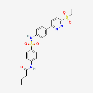 molecular formula C22H24N4O5S2 B2649332 N-(4-(N-(4-(6-(ethylsulfonyl)pyridazin-3-yl)phenyl)sulfamoyl)phenyl)butyramide CAS No. 921816-02-6