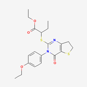 molecular formula C20H24N2O4S2 B2649385 ethyl 2-{[3-(4-ethoxyphenyl)-4-oxo-3H,4H,6H,7H-thieno[3,2-d]pyrimidin-2-yl]sulfanyl}butanoate CAS No. 686772-76-9