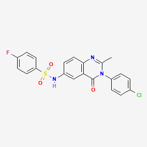 molecular formula C21H15ClFN3O3S B2649496 N-(3-(4-chlorophenyl)-2-methyl-4-oxo-3,4-dihydroquinazolin-6-yl)-4-fluorobenzenesulfonamide CAS No. 1105239-28-8