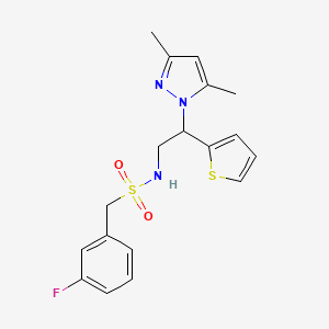 molecular formula C18H20FN3O2S2 B2649515 N-(2-(3,5-dimethyl-1H-pyrazol-1-yl)-2-(thiophen-2-yl)ethyl)-1-(3-fluorophenyl)methanesulfonamide CAS No. 2034564-48-0
