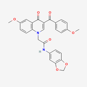 molecular formula C27H22N2O7 B2649533 N-(2H-1,3-benzodioxol-5-yl)-2-[6-methoxy-3-(4-methoxybenzoyl)-4-oxo-1,4-dihydroquinolin-1-yl]acetamide CAS No. 866342-71-4
