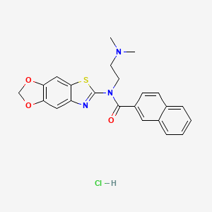 molecular formula C23H22ClN3O3S B2649537 N-[2-(dimethylamino)ethyl]-N-([1,3]dioxolo[4,5-f][1,3]benzothiazol-6-yl)naphthalene-2-carboxamide;hydrochloride CAS No. 1322253-62-2