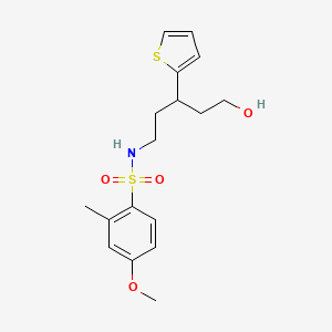 molecular formula C17H23NO4S2 B2649569 N-(5-hydroxy-3-(thiophen-2-yl)pentyl)-4-methoxy-2-methylbenzenesulfonamide CAS No. 2034480-86-7