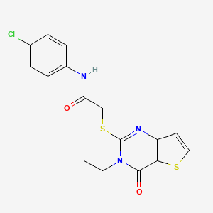 molecular formula C16H14ClN3O2S2 B2649578 N-(4-chlorophenyl)-2-({3-ethyl-4-oxo-3H,4H-thieno[3,2-d]pyrimidin-2-yl}sulfanyl)acetamide CAS No. 1261001-30-2