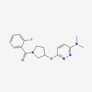 molecular formula C17H19FN4O2 B2649603 (3-((6-(Dimethylamino)pyridazin-3-yl)oxy)pyrrolidin-1-yl)(2-fluorophenyl)methanone CAS No. 2034436-80-9