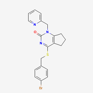 molecular formula C20H18BrN3OS B2649637 4-((4-bromobenzyl)thio)-1-(pyridin-2-ylmethyl)-6,7-dihydro-1H-cyclopenta[d]pyrimidin-2(5H)-one CAS No. 899958-19-1