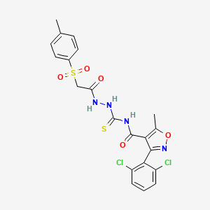 molecular formula C21H18Cl2N4O5S2 B2649657 N-[({[3-(2,6-dichlorophenyl)-5-methyl-1,2-oxazol-4-yl]formamido}methanethioyl)amino]-2-(4-methylbenzenesulfonyl)acetamide CAS No. 1022403-91-3