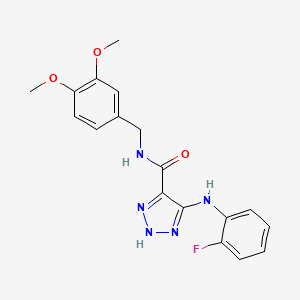 molecular formula C18H18FN5O3 B2649693 N-(3,4-dimethoxybenzyl)-5-((2-fluorophenyl)amino)-1H-1,2,3-triazole-4-carboxamide CAS No. 1291848-65-1