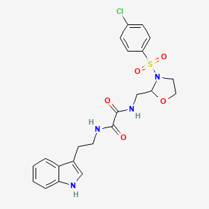 molecular formula C22H23ClN4O5S B2649712 N-{[3-(4-chlorobenzenesulfonyl)-1,3-oxazolidin-2-yl]methyl}-N'-[2-(1H-indol-3-yl)ethyl]ethanediamide CAS No. 874805-52-4