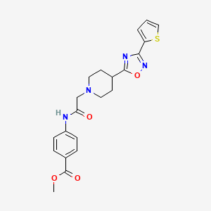 molecular formula C21H22N4O4S B2649715 Methyl 4-(2-(4-(3-(thiophen-2-yl)-1,2,4-oxadiazol-5-yl)piperidin-1-yl)acetamido)benzoate CAS No. 1251619-91-6
