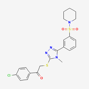 molecular formula C22H23ClN4O3S2 B2649844 1-(4-chlorophenyl)-2-((4-methyl-5-(3-(piperidin-1-ylsulfonyl)phenyl)-4H-1,2,4-triazol-3-yl)thio)ethanone CAS No. 940999-37-1