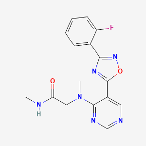 molecular formula C16H15FN6O2 B2649860 2-((5-(3-(2-fluorophenyl)-1,2,4-oxadiazol-5-yl)pyrimidin-4-yl)(methyl)amino)-N-methylacetamide CAS No. 2034512-05-3