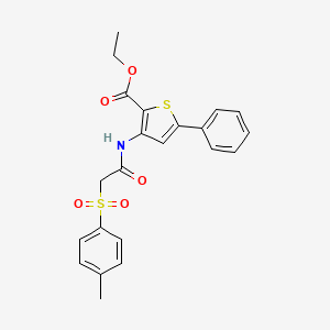 molecular formula C22H21NO5S2 B2649914 Ethyl 5-phenyl-3-(2-tosylacetamido)thiophene-2-carboxylate CAS No. 895447-61-7