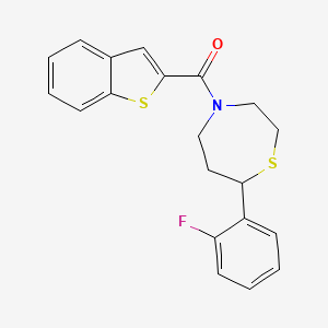 molecular formula C20H18FNOS2 B2649930 4-(1-benzothiophene-2-carbonyl)-7-(2-fluorophenyl)-1,4-thiazepane CAS No. 1705888-88-5