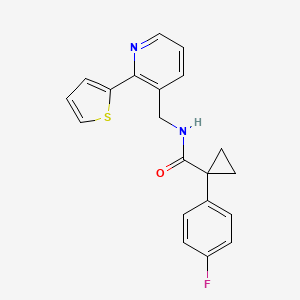 molecular formula C20H17FN2OS B2649976 1-(4-fluorophenyl)-N-((2-(thiophen-2-yl)pyridin-3-yl)methyl)cyclopropanecarboxamide CAS No. 2034254-76-5