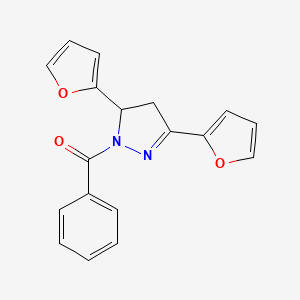 molecular formula C18H14N2O3 B2649977 1-benzoyl-3,5-di(2-furyl)-4,5-dihydro-1H-pyrazole CAS No. 667898-88-6