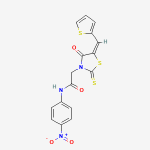 (E)-N-(4-nitrophenyl)-2-(4-oxo-5-(thiophen-2-ylmethylene)-2-thioxothiazolidin-3-yl)acetamide