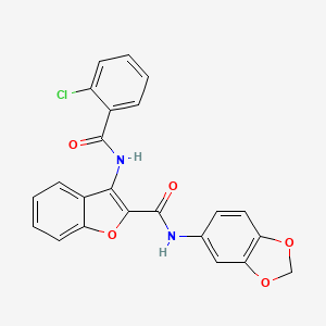 molecular formula C23H15ClN2O5 B2650011 N-(benzo[d][1,3]dioxol-5-yl)-3-(2-chlorobenzamido)benzofuran-2-carboxamide CAS No. 888460-09-1