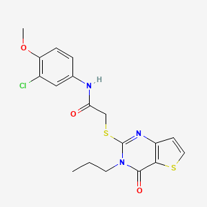 molecular formula C18H18ClN3O3S2 B2650101 N-(3-chloro-4-methoxyphenyl)-2-[(4-oxo-3-propyl-3,4-dihydrothieno[3,2-d]pyrimidin-2-yl)sulfanyl]acetamide CAS No. 1252922-20-5