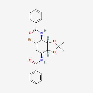 molecular formula C23H23BrN2O4 B2650156 N,N'-((3aR,4R,7R,7aS)-5-bromo-2,2-dimethyl-3a,4,7,7a-tetrahydrobenzo[d][1,3]dioxole-4,7-diyl)dibenzamide (racemic) CAS No. 1998128-30-5