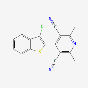 B2650170 4-(3-Chloro-1-benzothiophen-2-yl)-2,6-dimethyl-3,5-pyridinedicarbonitrile CAS No. 477886-64-9