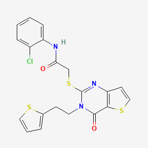 molecular formula C20H16ClN3O2S3 B2650182 N-(2-chlorophenyl)-2-({4-oxo-3-[2-(thiophen-2-yl)ethyl]-3,4-dihydrothieno[3,2-d]pyrimidin-2-yl}sulfanyl)acetamide CAS No. 1261015-12-6
