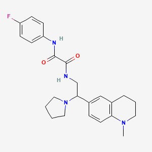 molecular formula C24H29FN4O2 B2650221 N'-(4-fluorophenyl)-N-[2-(1-methyl-1,2,3,4-tetrahydroquinolin-6-yl)-2-(pyrrolidin-1-yl)ethyl]ethanediamide CAS No. 922012-74-6