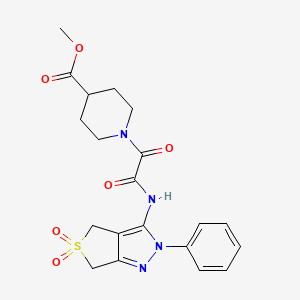 molecular formula C20H22N4O6S B2650267 methyl 1-(2-((5,5-dioxido-2-phenyl-4,6-dihydro-2H-thieno[3,4-c]pyrazol-3-yl)amino)-2-oxoacetyl)piperidine-4-carboxylate CAS No. 899732-98-0