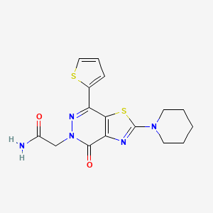 molecular formula C16H17N5O2S2 B2650283 2-(4-oxo-2-(piperidin-1-yl)-7-(thiophen-2-yl)thiazolo[4,5-d]pyridazin-5(4H)-yl)acetamide CAS No. 1105219-44-0