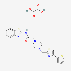 molecular formula C23H23N5O5S3 B2650287 N-(benzo[d]thiazol-2-yl)-2-(4-((4-(thiophen-2-yl)thiazol-2-yl)methyl)piperazin-1-yl)acetamide oxalate CAS No. 1351647-98-7