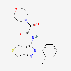 molecular formula C18H20N4O3S B2650290 2-morpholino-2-oxo-N-(2-(o-tolyl)-4,6-dihydro-2H-thieno[3,4-c]pyrazol-3-yl)acetamide CAS No. 899993-81-8