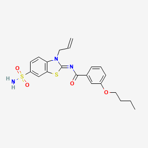 molecular formula C21H23N3O4S2 B2650295 (Z)-N-(3-烯丙基-6-磺酰氨基苯并[d]噻唑-2(3H)-亚基)-3-丁氧基苯甲酰胺 CAS No. 865176-47-2