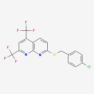 molecular formula C17H9ClF6N2S B2650315 5,7-Bis(trifluoromethyl)[1,8]naphthyridin-2-yl 4-chlorobenzyl sulfide CAS No. 477851-92-6