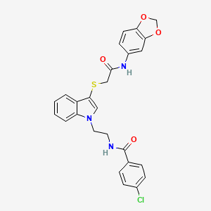 molecular formula C26H22ClN3O4S B2650352 N-{2-[3-({[(2H-1,3-benzodioxol-5-yl)carbamoyl]methyl}sulfanyl)-1H-indol-1-yl]ethyl}-4-chlorobenzamide CAS No. 532972-52-4