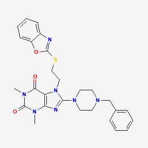 molecular formula C27H29N7O3S B2650358 7-(2-(benzo[d]oxazol-2-ylthio)ethyl)-8-(4-benzylpiperazin-1-yl)-1,3-dimethyl-1H-purine-2,6(3H,7H)-dione CAS No. 501352-47-2
