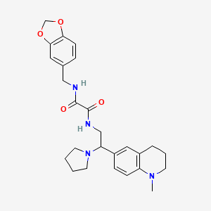 B2650360 N-(1,3-benzodioxol-5-ylmethyl)-N'-[2-(1-methyl-1,2,3,4-tetrahydroquinolin-6-yl)-2-pyrrolidin-1-ylethyl]ethanediamide CAS No. 922119-61-7